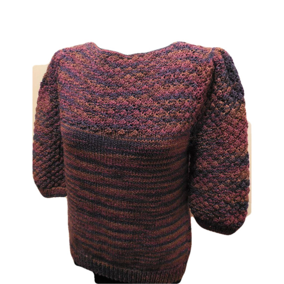 Pullover Sweater Vintage MEDIUM Purple Blue short sleeve knit top retro - Picture 2 of 4